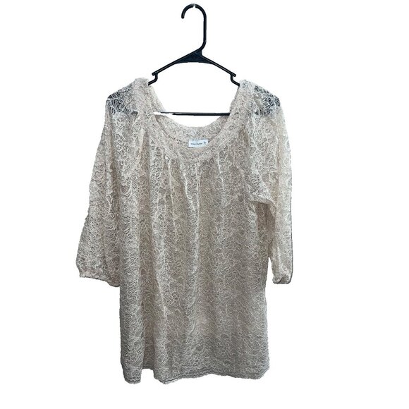 Susan Graver woman's plus size 1X top lace floral beige see through pullover - Picture 1 of 6